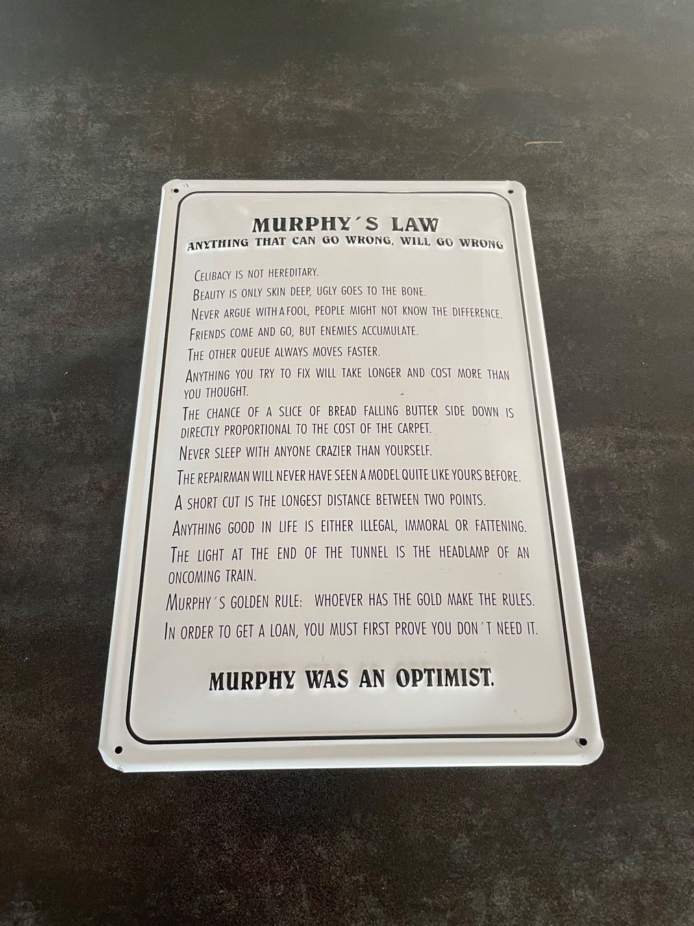 Ecriteaux: Plaque en Métal Murphy’s Law – D'occasion à Vallamand par Bricbracbroc82 1