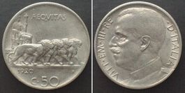 50 Centesimi 1920 cont. rigato VITTORIO EMANUELE III nicheli