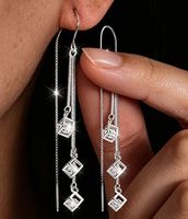 Orecchini pendenti argento cubetti cristalli strass lunghi