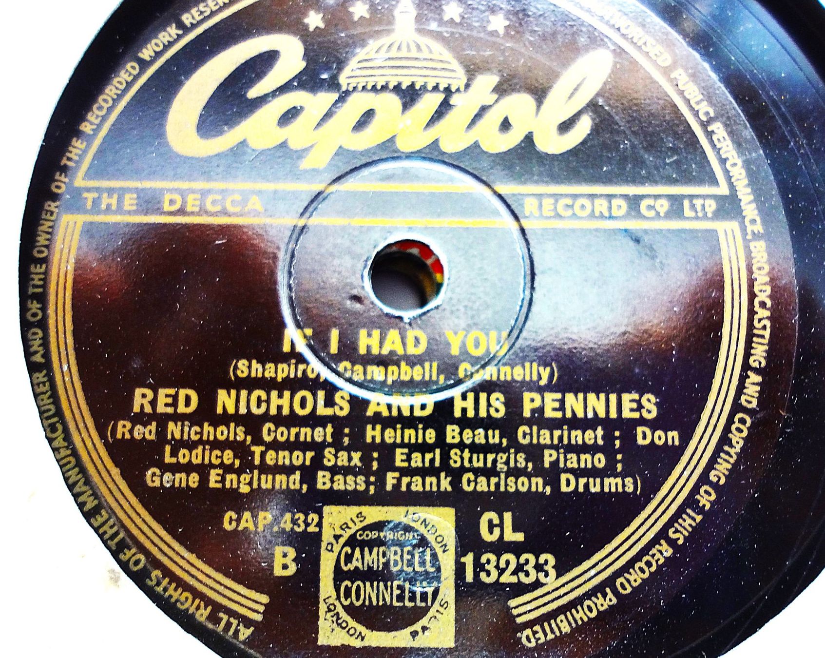 Dischi in vinile: Red Nichols, 10 Jazz Schellackplatten – Usato da Hemishofen venduto da Phonomandy 7