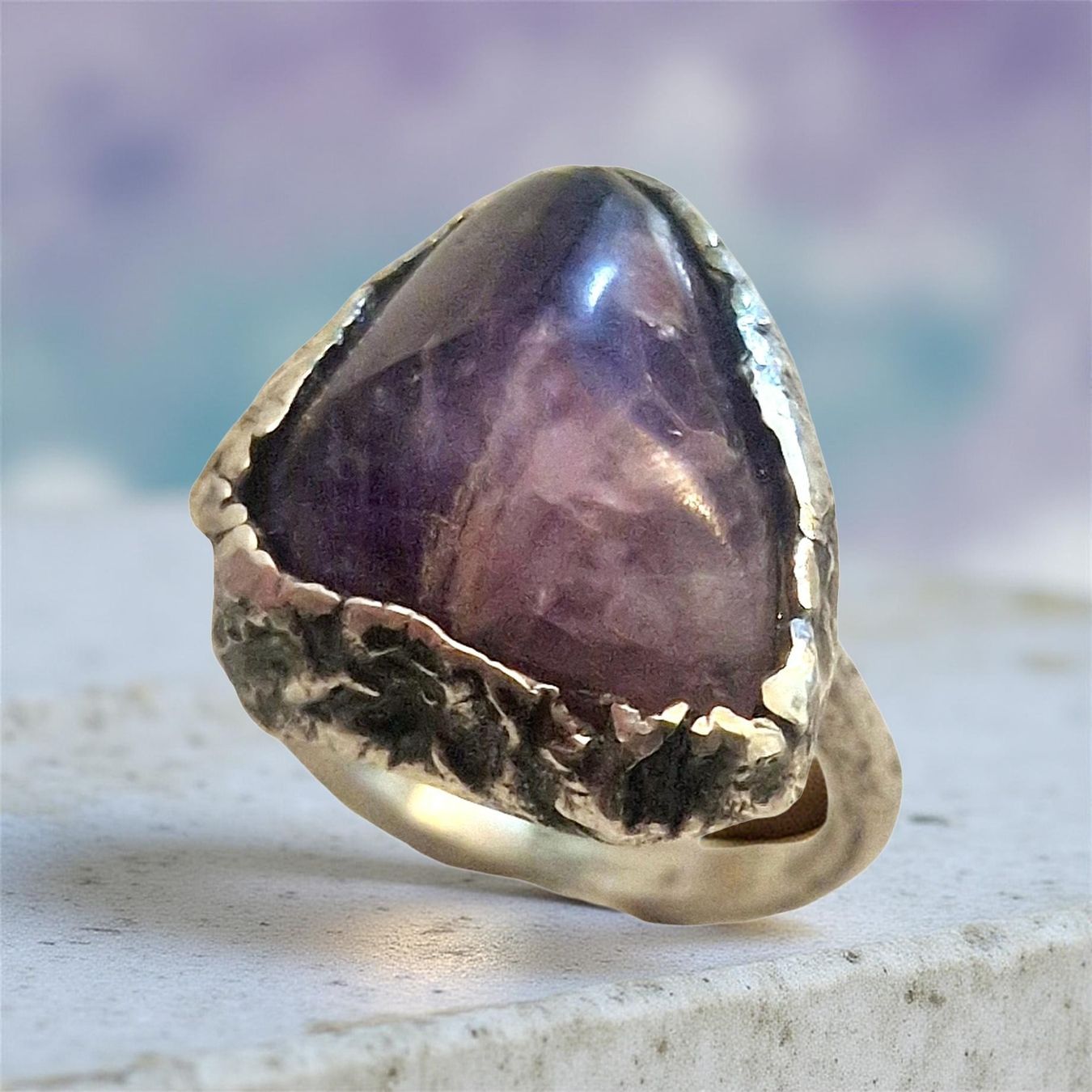 Anelli: Naturstil Statement-Ring Silber & Amethyst, Grösse 62,5 – Nuovo e nell'imballaggio originale da Aarau venduto da Schmuckhoehle_MD 6