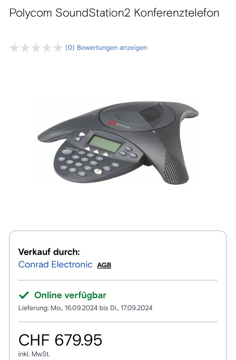 Polycom Telefoni: Polycom SoundStation2 Konferenztelefon NEU – Nuovo e nell'imballaggio originale da Opfikon venduto da Safside