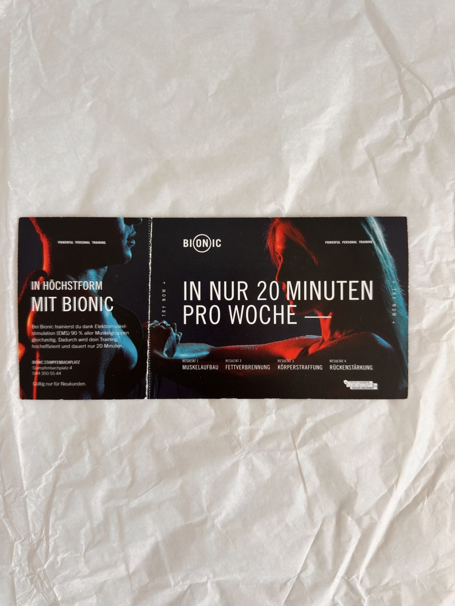 Buoni: Bionic Gutschein EMS Personal Training 2 fuer 1  – Nuovo e nell'imballaggio originale da Zürich venduto da MaxZurich