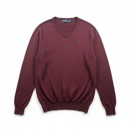 Pull col V Ralph Lauren Bordeaux Laine Mérinos - S