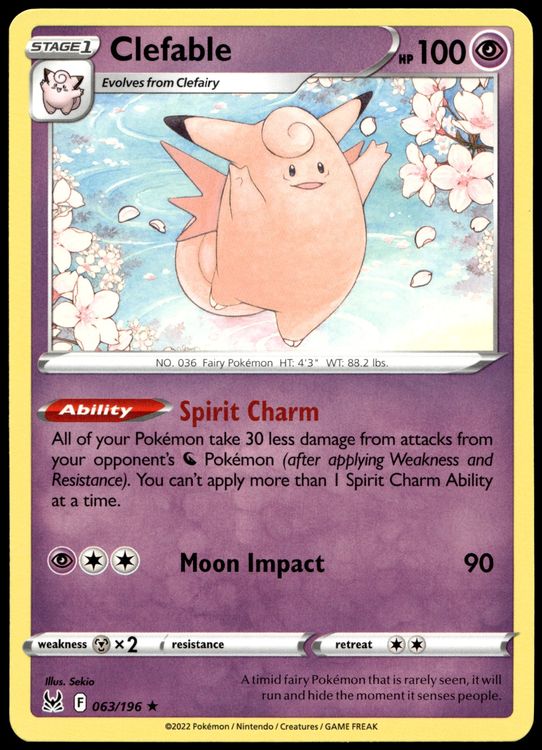 Pokémon Clefable 063/196 Rare SWSH11 Lost Origin (D'occasion) à Le ...