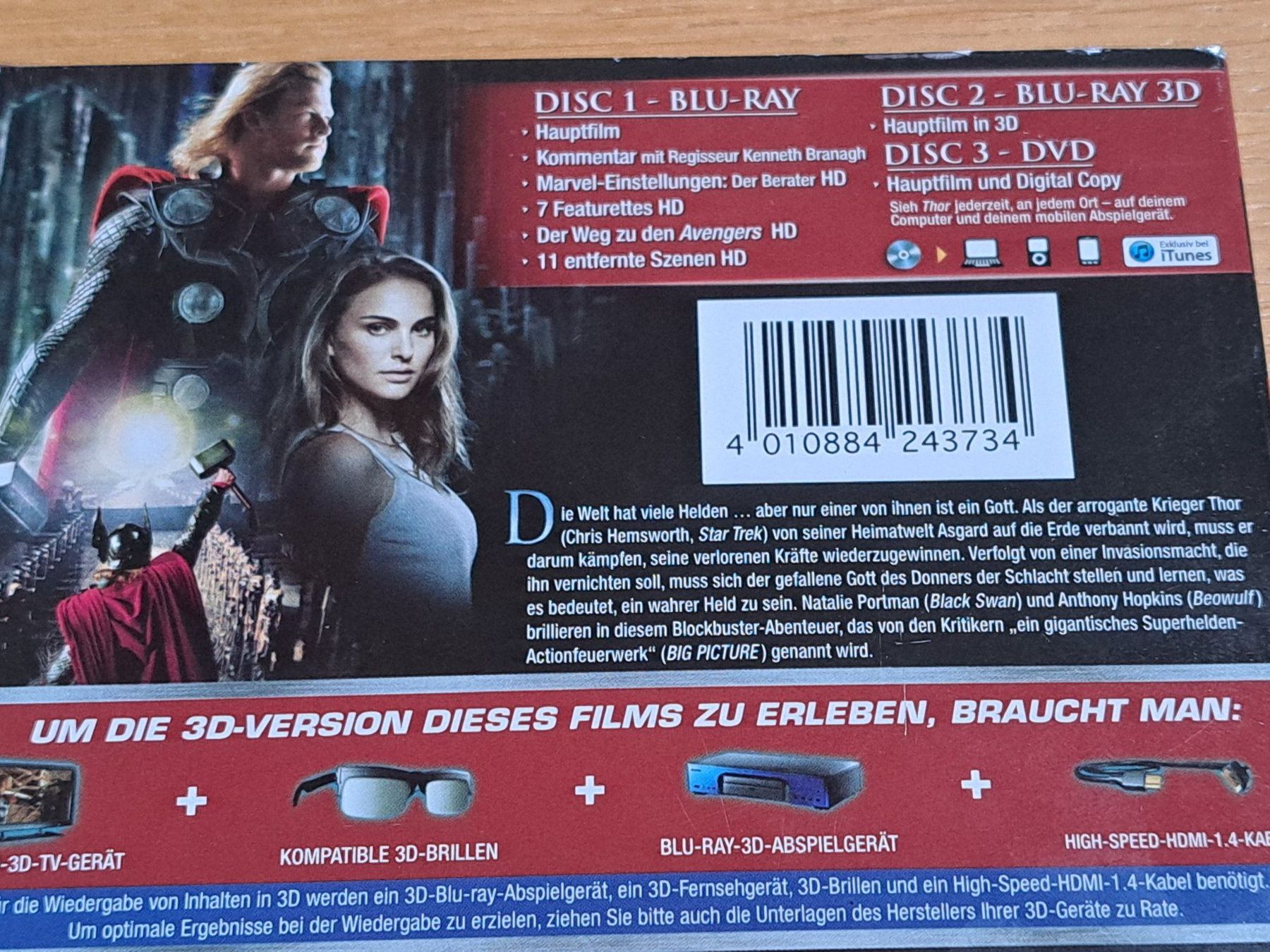 Tutti i DVDs: Bluray Marvel THOR, 3-Disc Edition mit BR 3D, BR und DVD – Nuovo (secondo la descrizione) da Unterseen venduto da Kanica 3