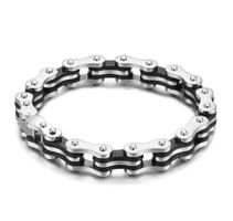 HERREN GLIEDER ARMBAND EDELSTAHL KAUTSCHUK SCHWARZ SILBER
