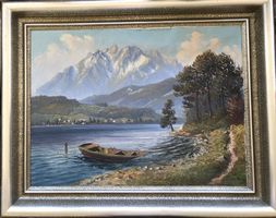 Grosses Ölgemälde - E. Janin - Vierwaldstättersee - Pilatus