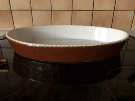Ovale Keramik-Auflaufform, braun/weiss, gebraucht