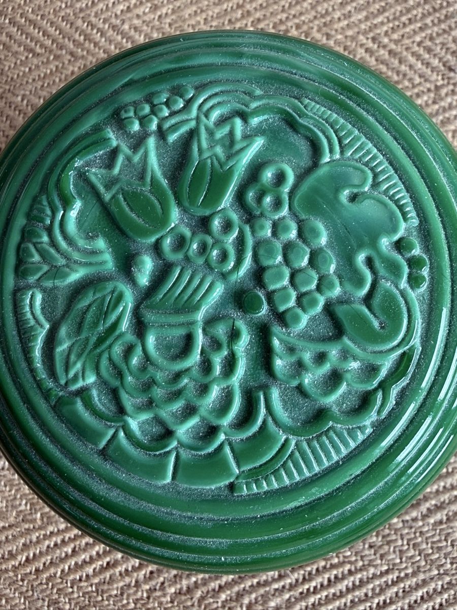 Zuccheriere: Vintage Deckeldose Boho Malachit Glas Tschechoslowakei  – Usato da Konolfingen venduto da petzipetz 4