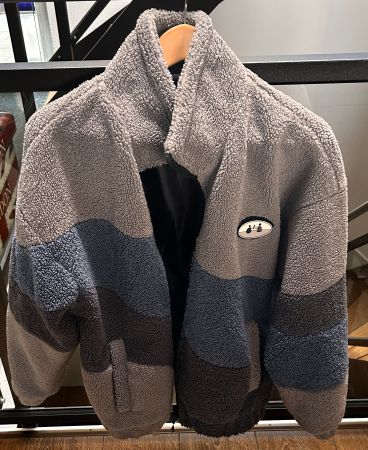 Teddy Fleece Jacke Sherpa Grau/Blau Gr. S kaum getragen