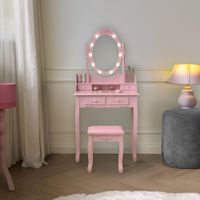 21294 Schminktisch CIARA Spiegel LED Beleuchtung Hocker Rosa