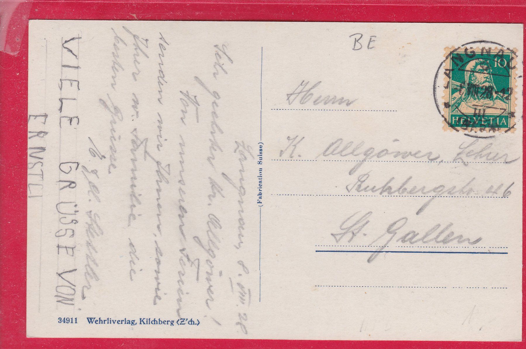 Cartoline postali: LANGNAU IM EMMENTHAL, 8.8.1928 – Usato da Oberrieden venduto da Gebirgsstelze 1