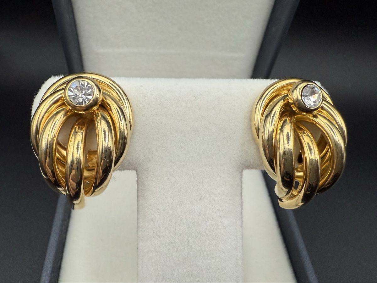Orecchini pendenti & Orecchini a lobo: Goldfarbene Vintage-Ohrringe mit Strasssteinen – Usato da Lamone venduto da LaCantinaMagica 2