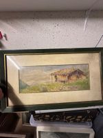 Original Aquarell Berghütte handsigniert