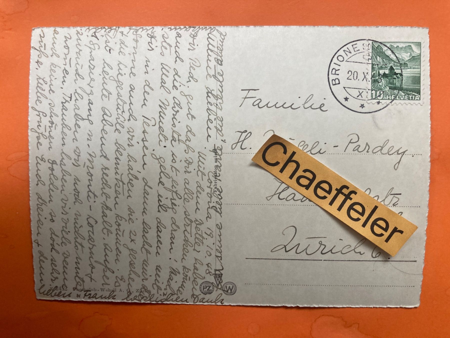Cartoline postali: 1943 Ticino. Casa rustika – Usato da Zürich venduto da Chaeffeler 1