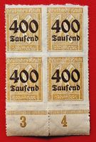 DEUTSCHES REICH INFLATION VIERERBLOCK ÜBERDRUCK GEZACKT**