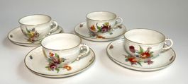 NYMPHENBURG*4-TASSEN & 4-UNTERTASSEN*OSIER BLUMEN*GOLDRAN