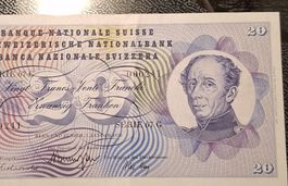 Schweizer 20-Franken-Note, Jahrgang 1970, Top Zustand!