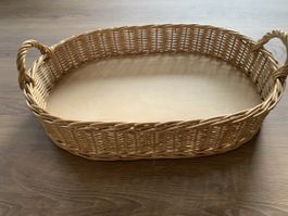 Serviertablett Weidenkorb oval Naturholzplatte 53 x 36cm NEU