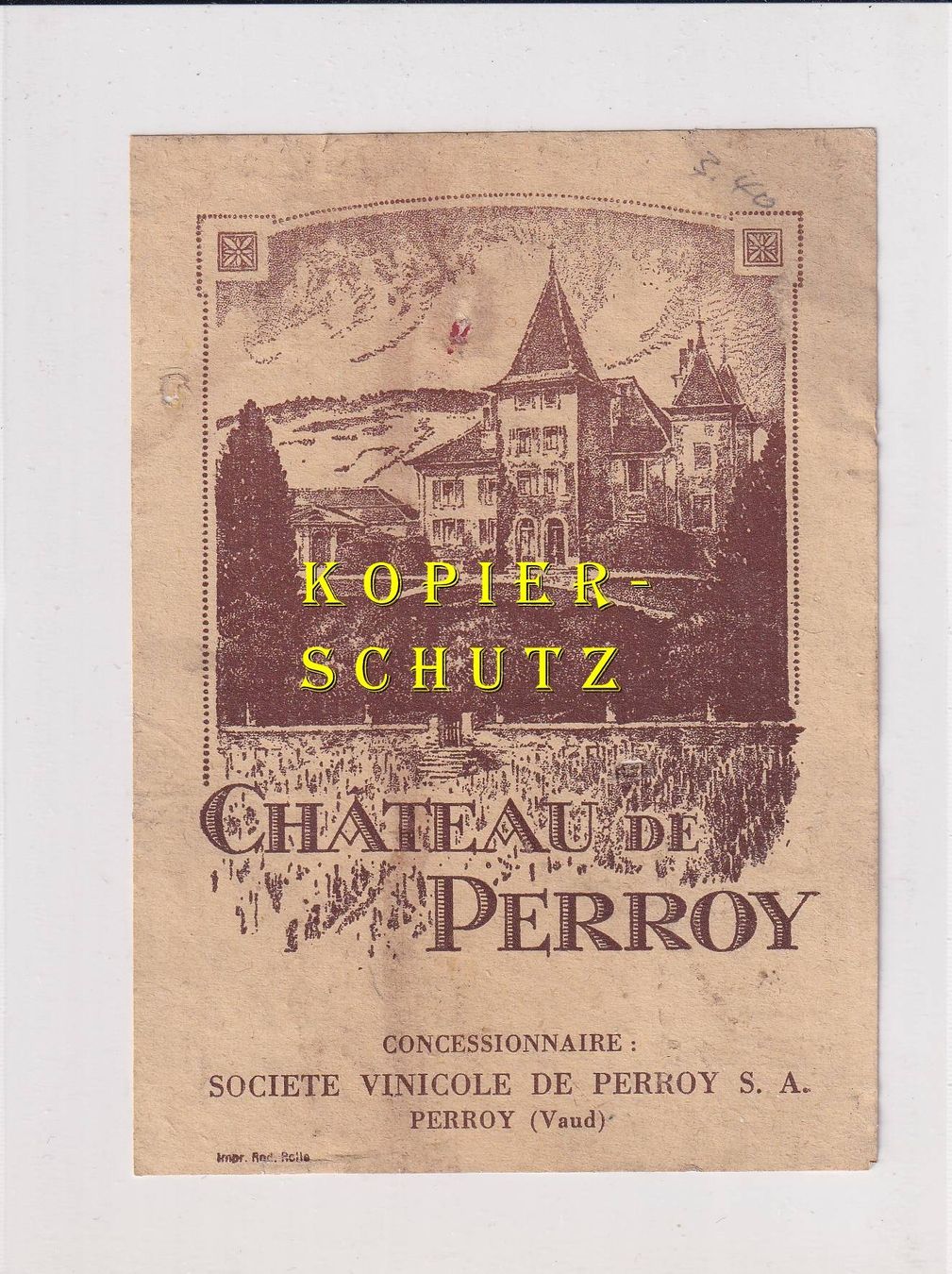 Papier: Etikette - Château de Perroy /bd – D'occasion à Hombrechtikon par Rudolf07