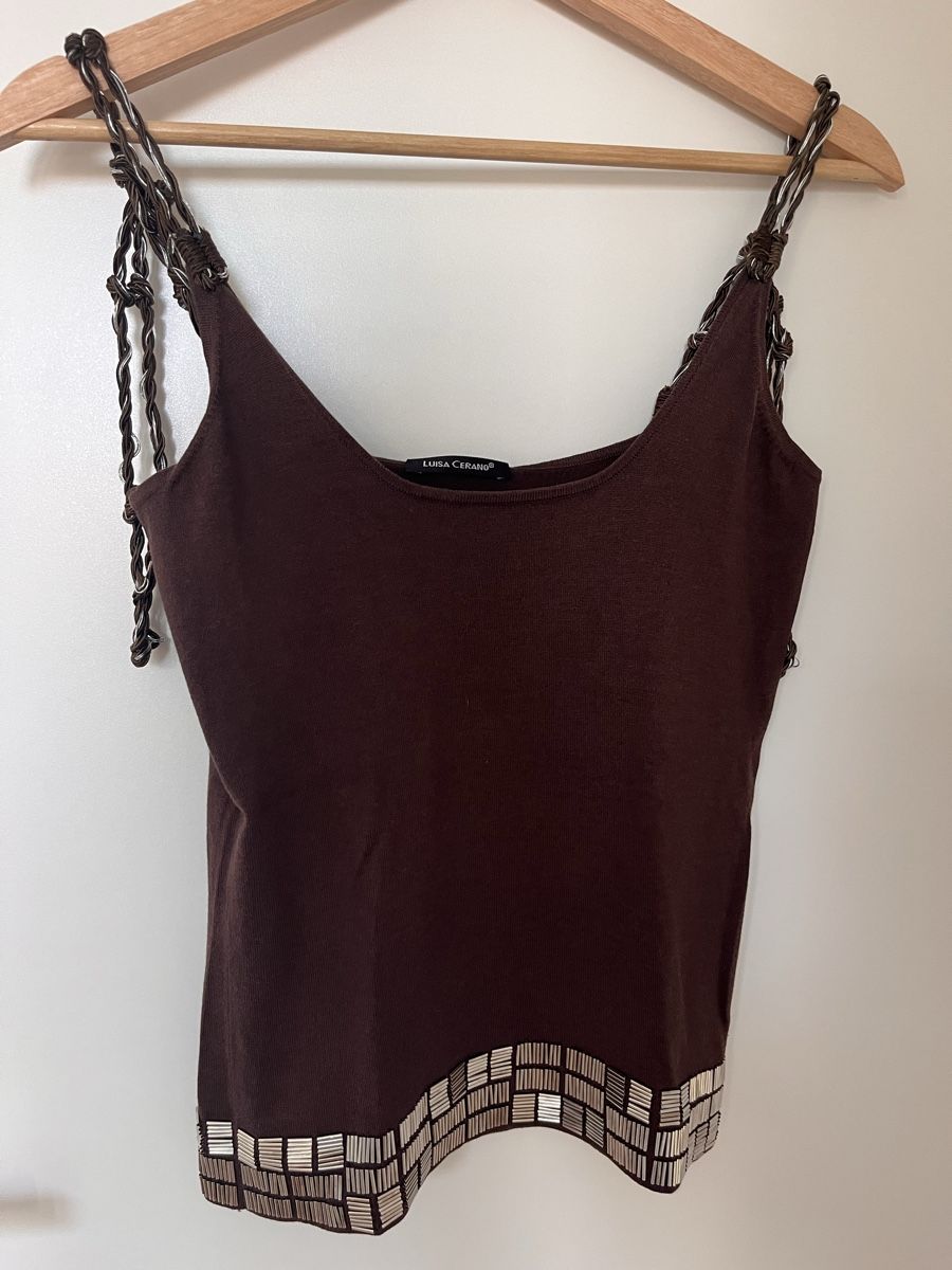 Luisa Cerano Tops: Top LUISA CERANO marron taille 36 orné de perles – Neuf (Voir description) à Givrins par sab_k2f9