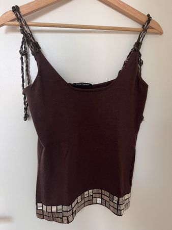 Top LUISA CERANO marron taille 36 orné de perles