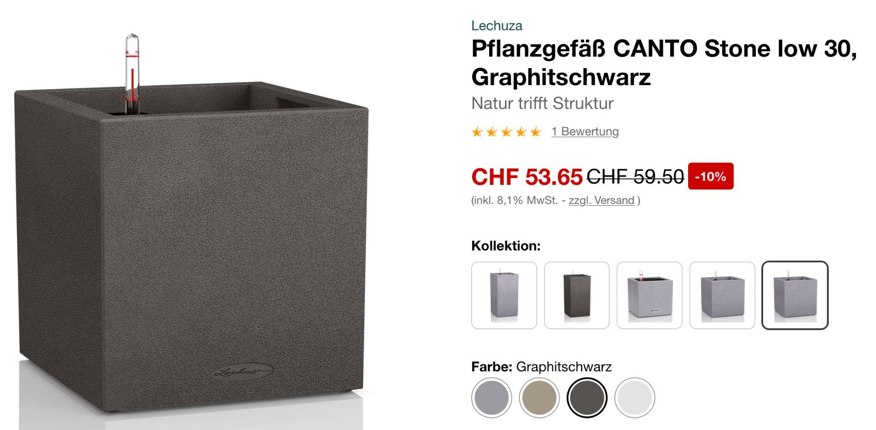 Lechuza Blumentöpfe: Lechuza CANTO Stone low 30, Graphitschwarz NP 54.- – Gebraucht aus Volketswil von Aphro99