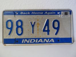 USA Nummernschild Autonummer License Plate INDIANA 98 Y 49