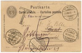 T-Stempel auf Inland-Postkarte von ST. MORITZ nach ZERMATT