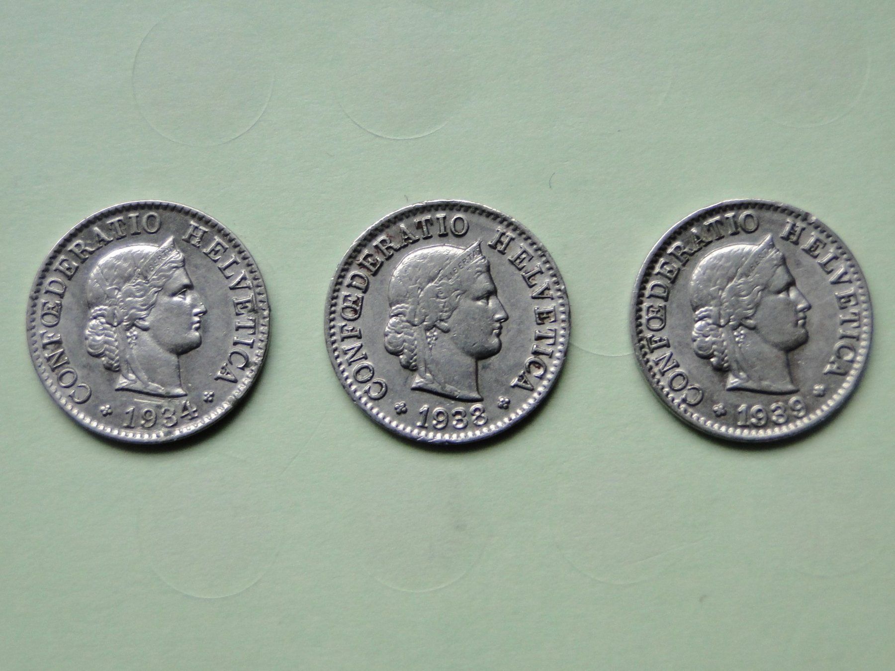Tutti le monete: 3x 5 Rappen  1934, 1938, 1939 – Usato da Killwangen venduto da cyrano56