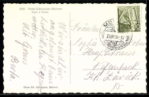 Cartoline postali: Mürren, Hotel Edelweiss, Eiger, Mönch – Usato da Berlin venduto da bartko-reher 1