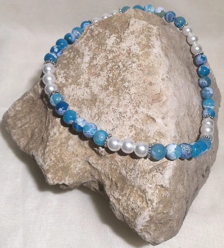 Catenine: Blau Feuer Achat-Perlen-K. - Spendenaktion – Nuovo (secondo la descrizione) da Unterkulm venduto da Nachtigall 4