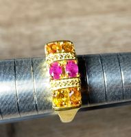 Gelber Saphir +  Rubin Ring 💎 ✨  925 Silber vergoldet S217