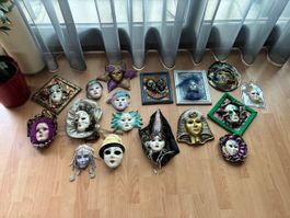 17 venezianische Masken – Dekorative Sammlung / Wand