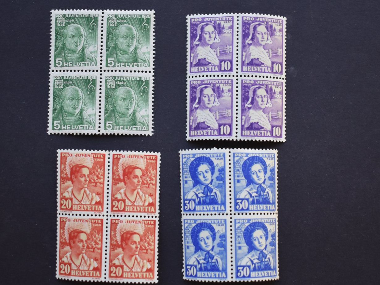 Alle Briefmarken: Pro Juventute 1936 Postfrisch** 4er Blöcke   B2907V – Neu (gemäss Beschreibung) aus Bettingen von Gluscht-Oase