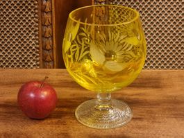 Böhmische Kristallvase gelb geschliffen Vintage