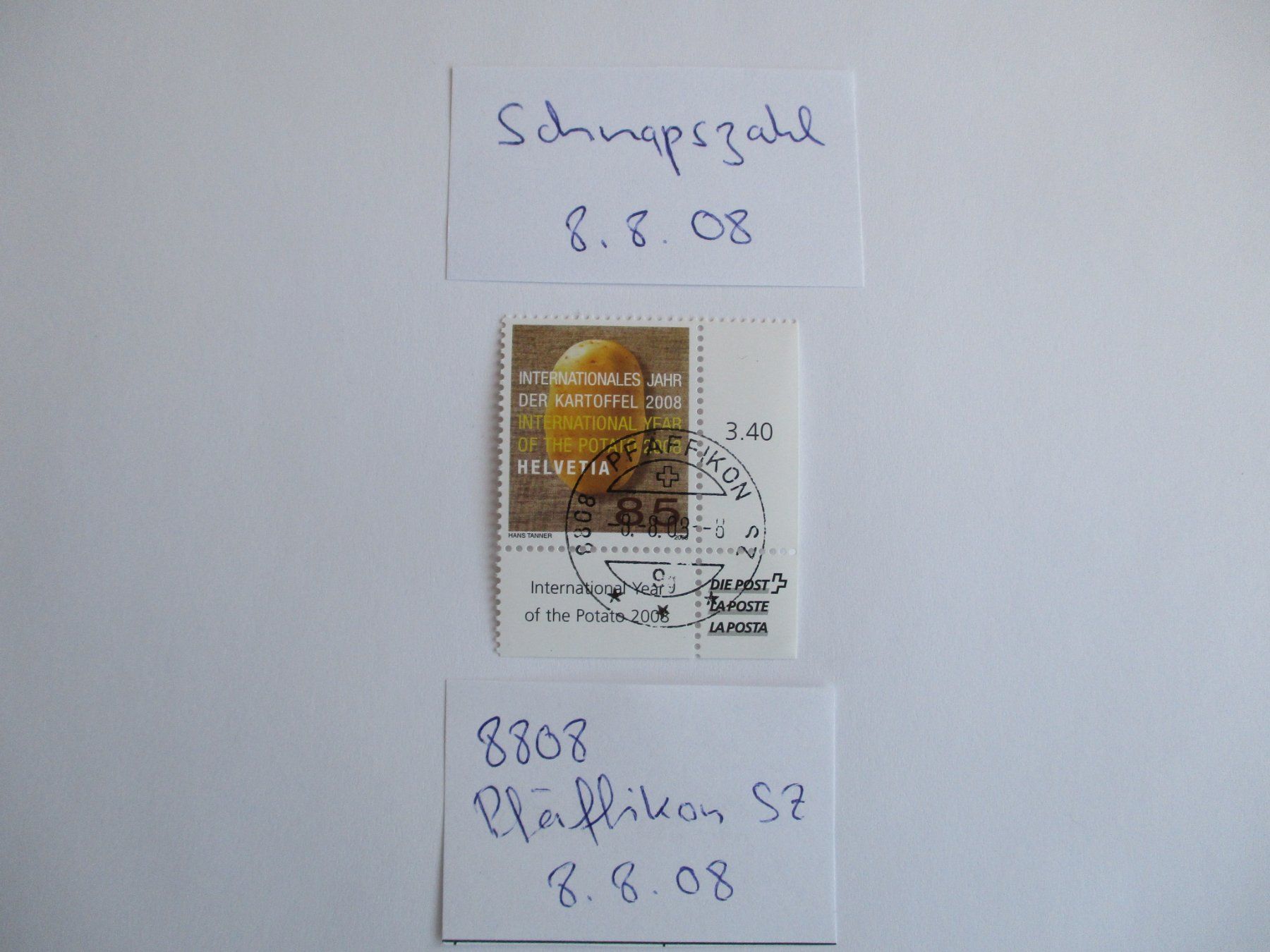Alle Briefmarken: Schnapszahl 8808 Pfäffikon SZ  8.8.08 – Gebraucht aus Langnau b. Reiden von Aktuell88