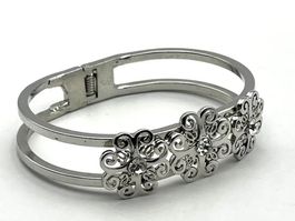 Vintage ovales Klapparmband Blumen Armspange