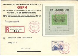 Genver Block 1943 auf Brief ET gestempelt