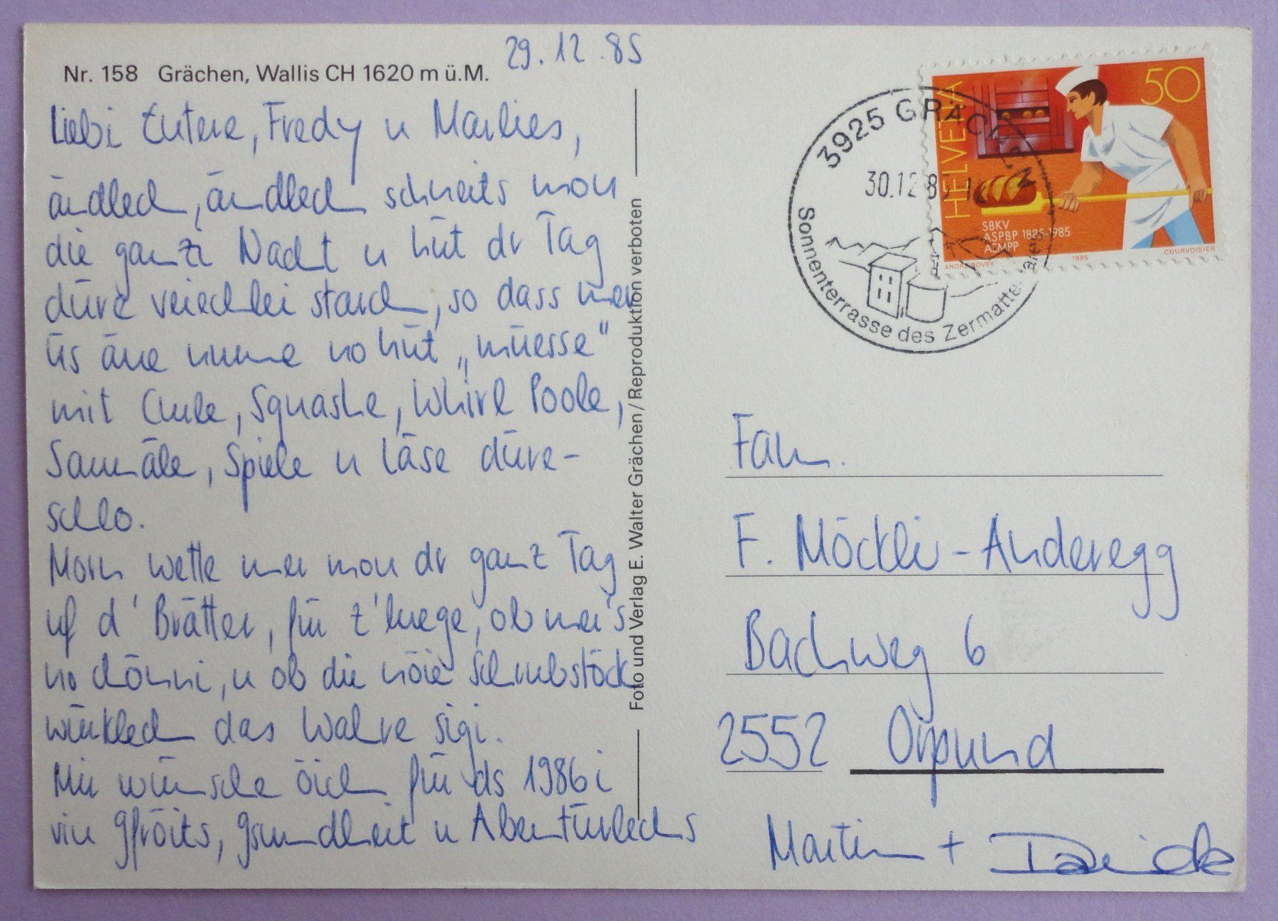 Cartoline postali: Grächen, 1620 m ü.M. – Usato da Fétigny venduto da Billy2miny 1