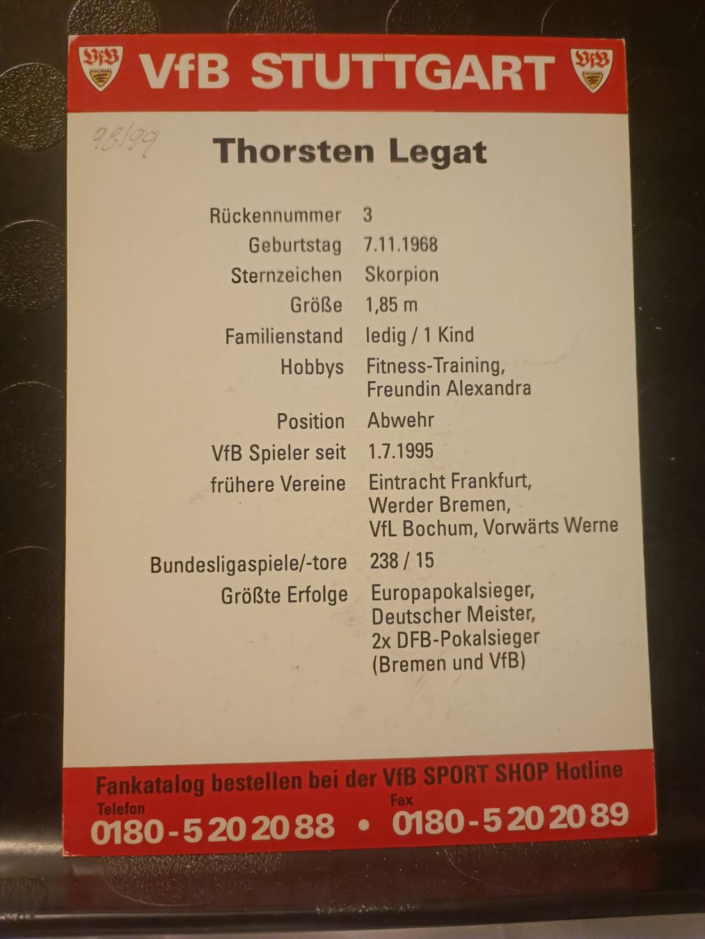 Autographes: Thorsten Legat - VfB Stuttgart - handsigniert – D'occasion à Menziken par Artographs 1