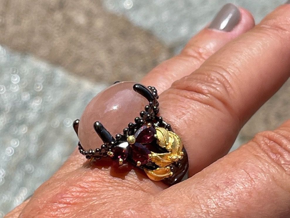 Llan Valls Joies Ringe: 💥Natural Morganite Cabochon SS925 & Gold Statement Ring🌟 – Neu (gemäss Beschreibung) aus Birsfelden von Brut 4