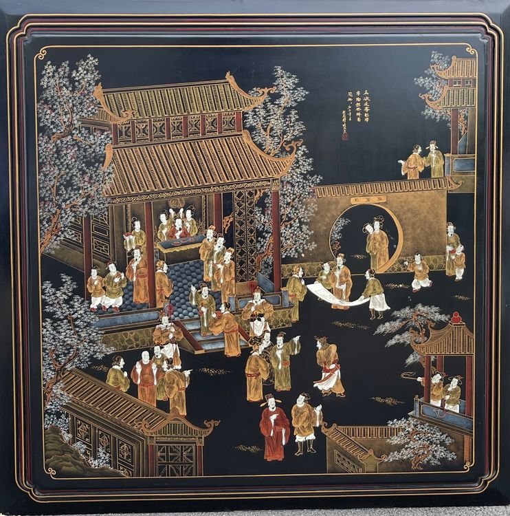 Vintage Chinesi Lack Panel mit Vergoldeten Intarsien vom Ka (Gebraucht ...