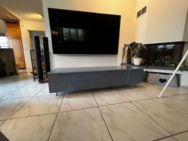 Designer Lowboard graublau Glasfront