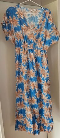 ROXY Sommerkleid blau mit Palmenprint Grösse M gebraucht