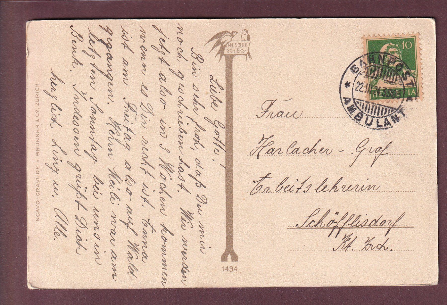 Cartoline postali: GRAUBÜNDEN - Heimat - 1924 Bahnpost – Usato da Pully venduto da nicecards 1