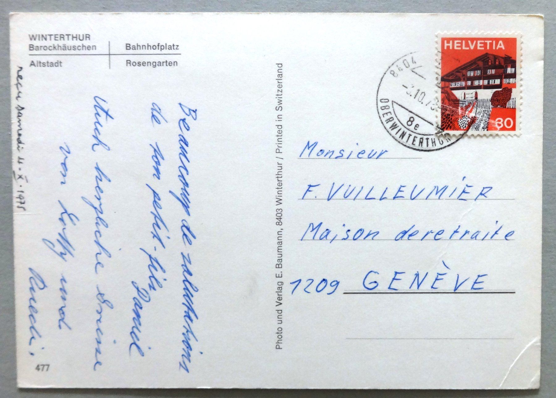 Cartes postales: Winterthur – Défectueux à Fétigny par Billy2miny 1