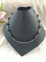 Edelstahl Collier mit Lavastein schwarz 45 cm