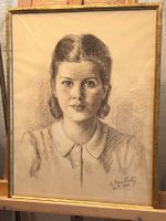 Charmante Porträtzeichnung - O. Thouillat, 1945, Gerahmte